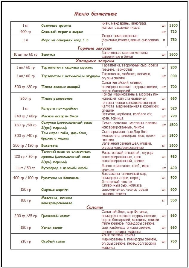 Банкетное меню, стр. 2